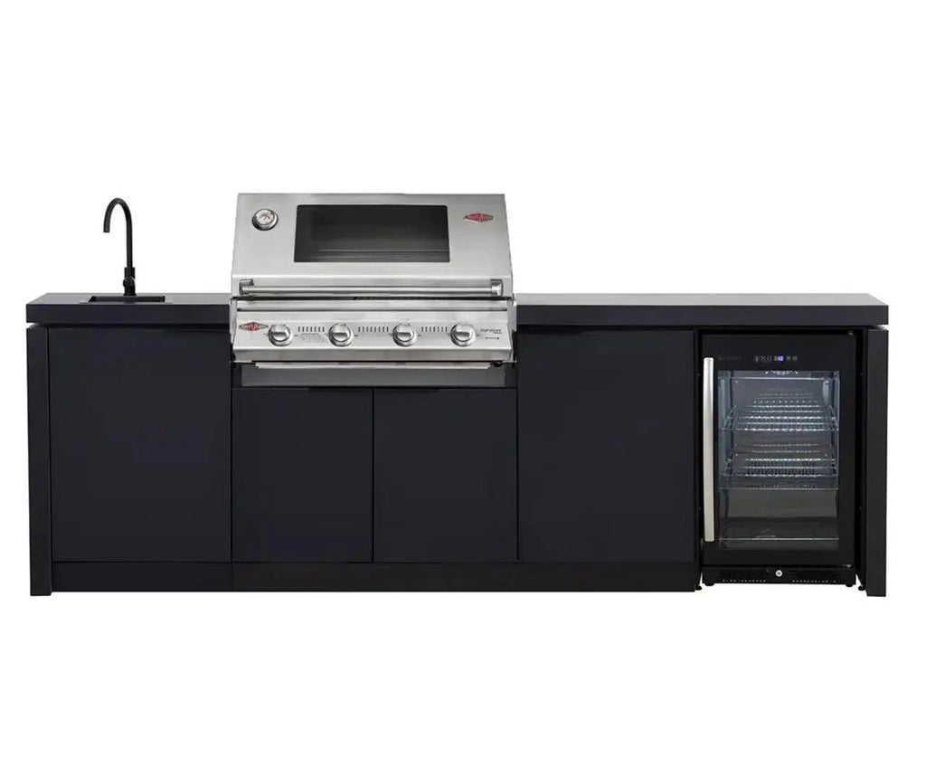 Beefeater Cabinex Outdoor Kitchen Includes S30000SS Series 4 Burner BBQ Head with stainless steel cooking tops, Fridge & Sink