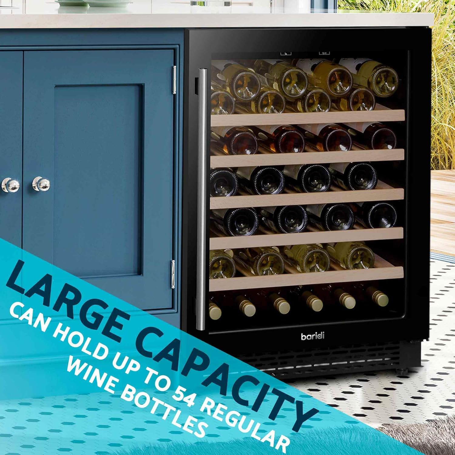 54 Bottle Wine Cellar Fridge with Digital Touch Screen Controls, 135L Capacity Cooler Cabinet, Black - DH78