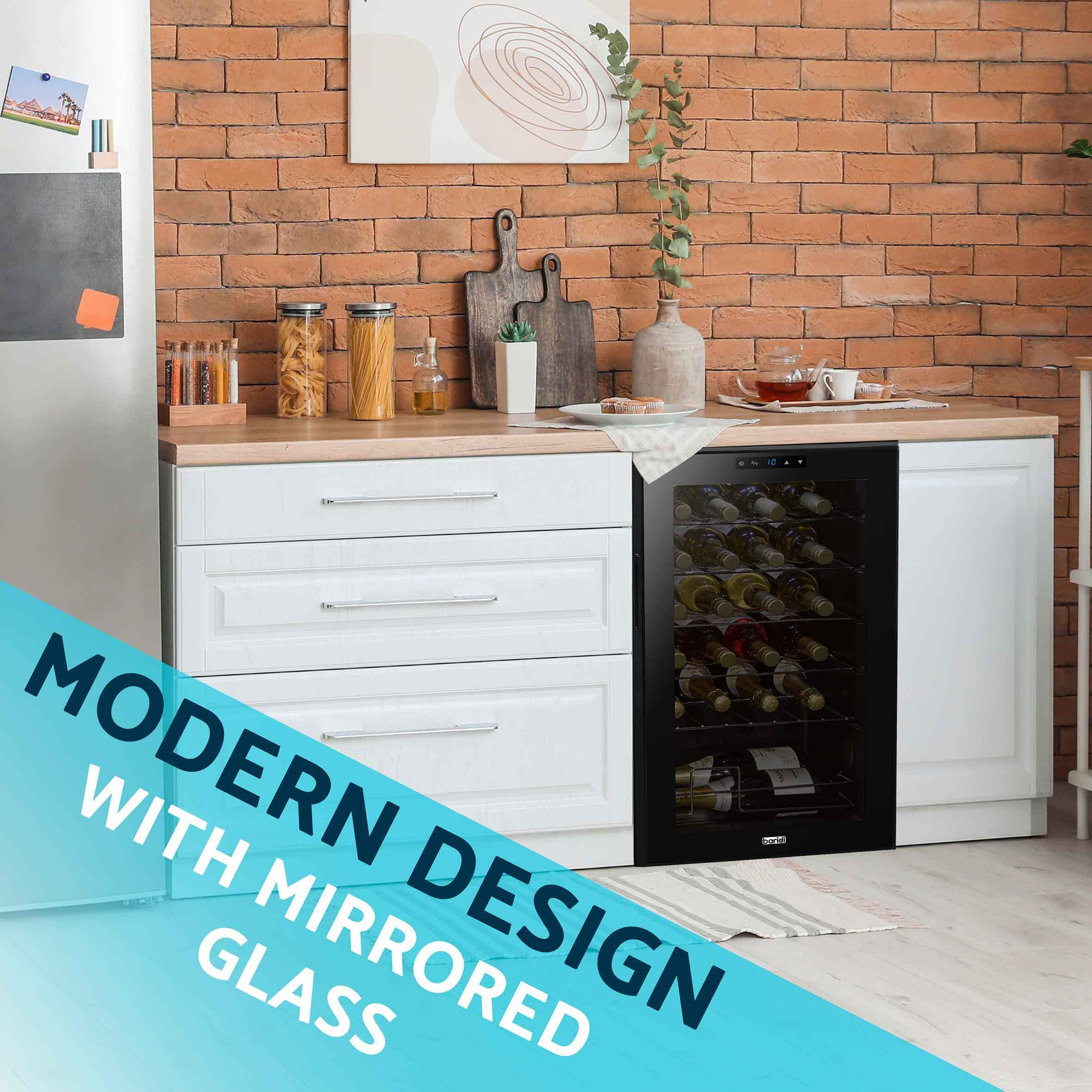 24 Bottle Wine Cooler Fridge with Digital Touch Screen Controls & LED Light, Black - DH9