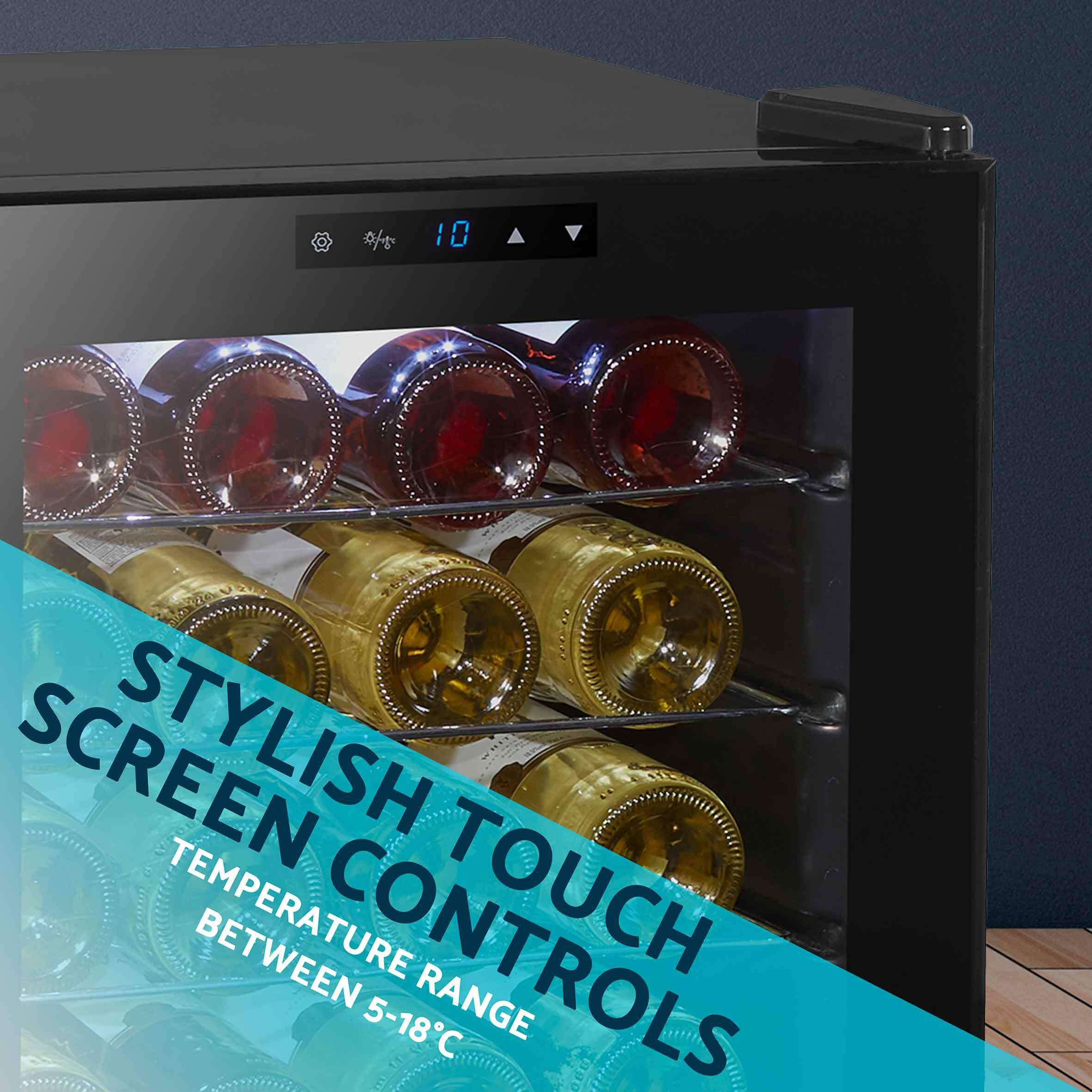 24 Bottle Wine Cooler Fridge with Digital Touch Screen Controls & LED Light, Black - DH9