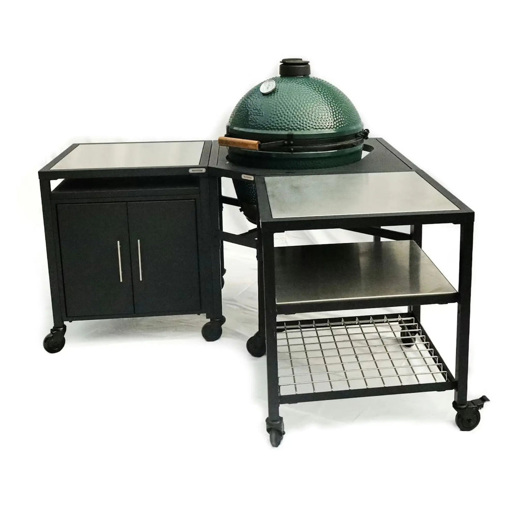 Big Green Egg Corner Modular Nest | 1 Expansion frame and 1 Cabinet with Stainless Steel Surfaces