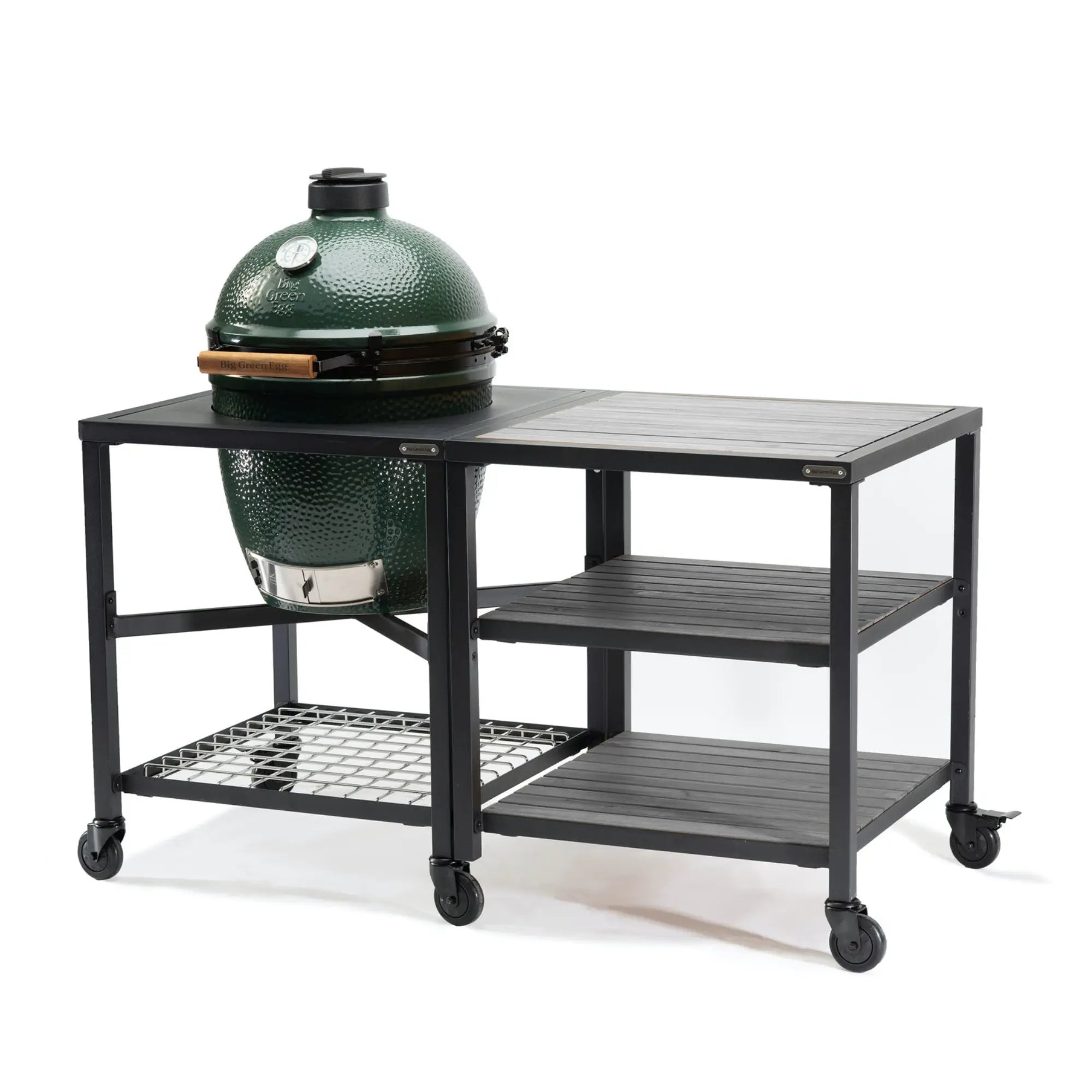 Big Green Egg Modular Nest + Expansion Frame + Distressed Acacia Shelves