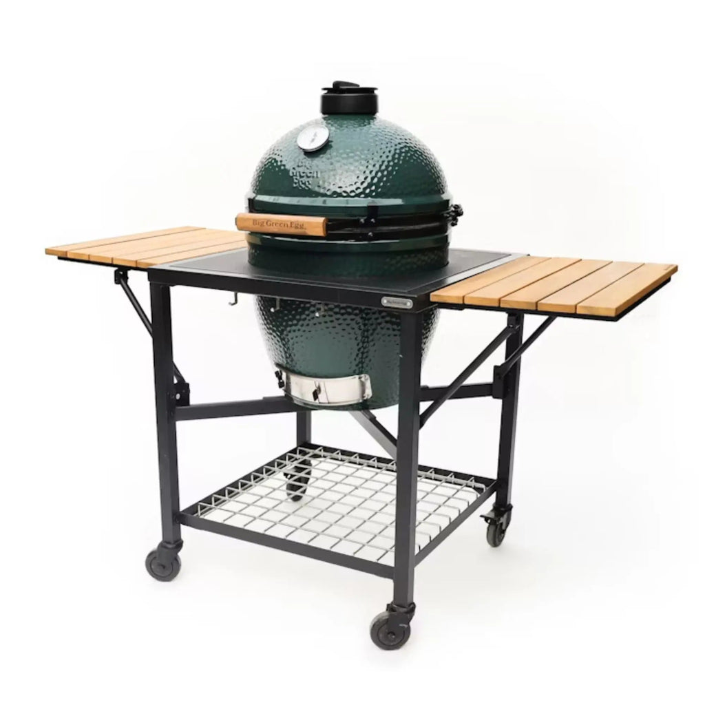 Big Green Egg Modular Nest + Foldable Acacia Shelves with Caster Wheels