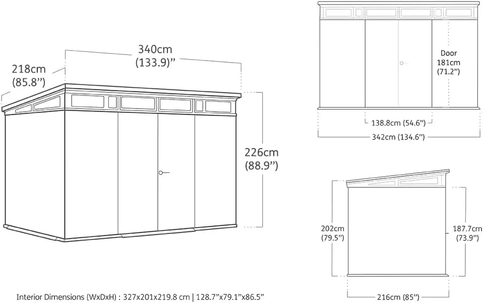 11x 7 Cortina Heavy Duty Plastic Pent Shed – Dark Grey